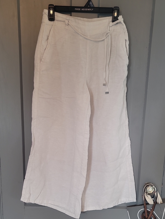 H by Halston Pants - Halston Linen Cream Wide-Leg Drawstring Crop Pants